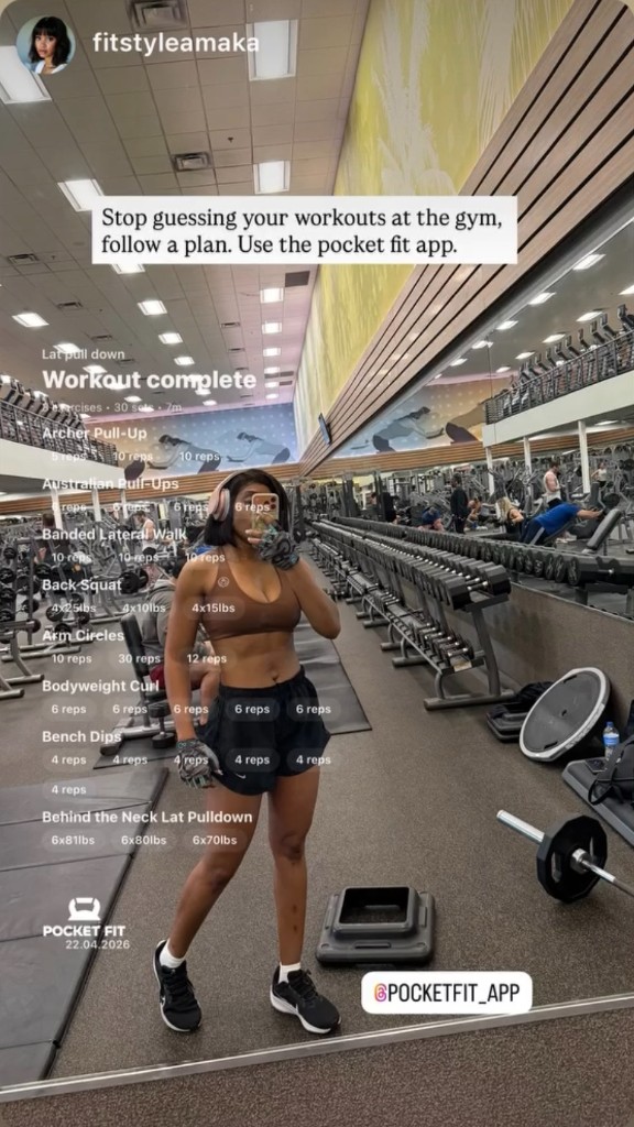 Pocket Fit story shared by @fitstyleamaka - workout complete