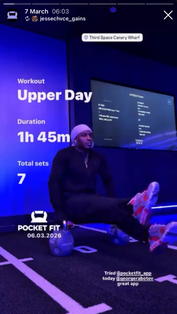 Pocket Fit story shared by @jessechvce_gains - Upper Day workout
