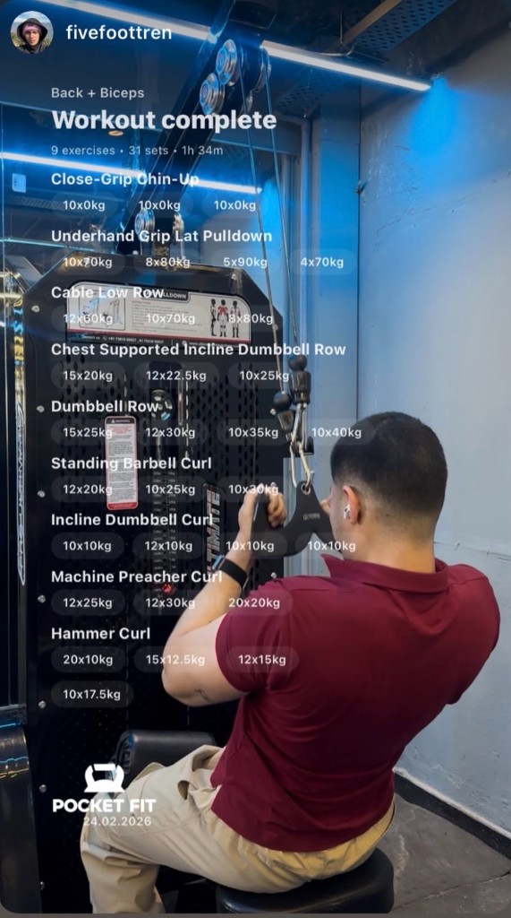 Pocket Fit story shared by @fivefoottren - Back + Biceps workout